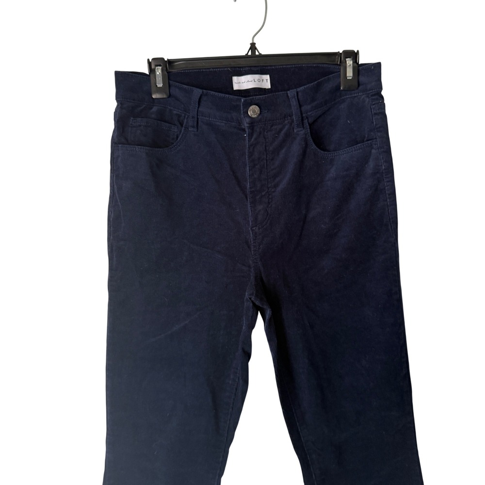 LOFT Navy Blue Corduroy Pants Women High Rise Slim Leg Casual Size 28